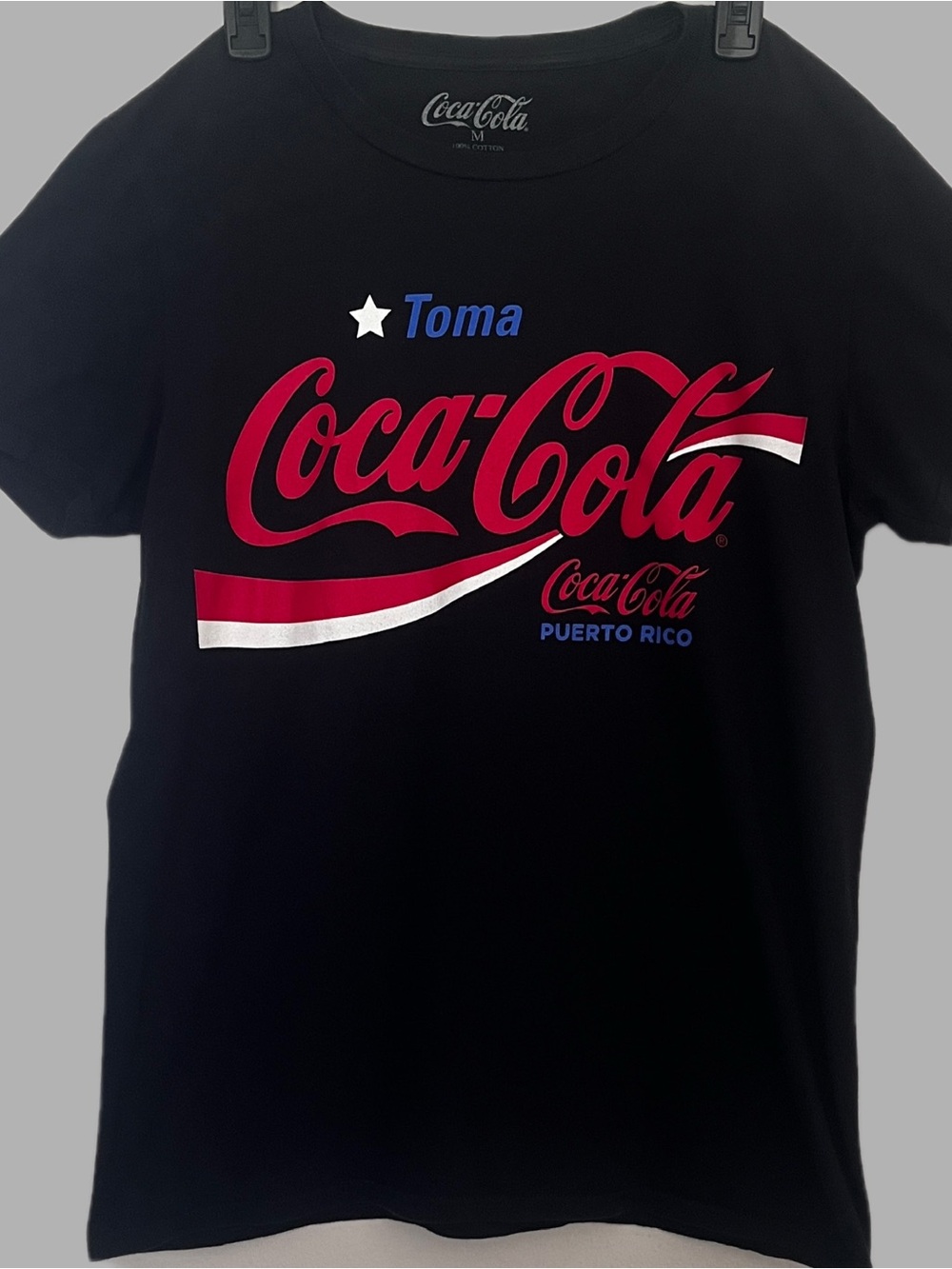 Coca Cola Unisex M Toma Puerto Rico Black Short Sleeve Cotton Shirt